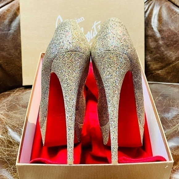 Christian Louboutin “Lady Peep” peep toe pumps 150mm glitter wrap leather EU39 - Picture 1 of 14
